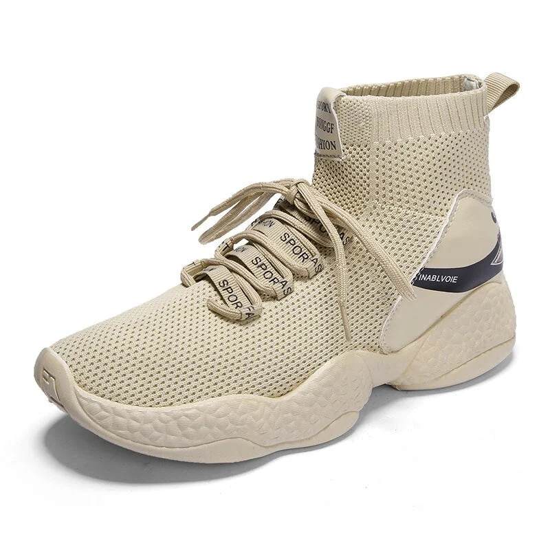 BomKinta New Fashion High Top Retro Casual Shoes Men Fashion Brand Breathable Sock Shoes Men Shark Pattern Damping Sneakers Men