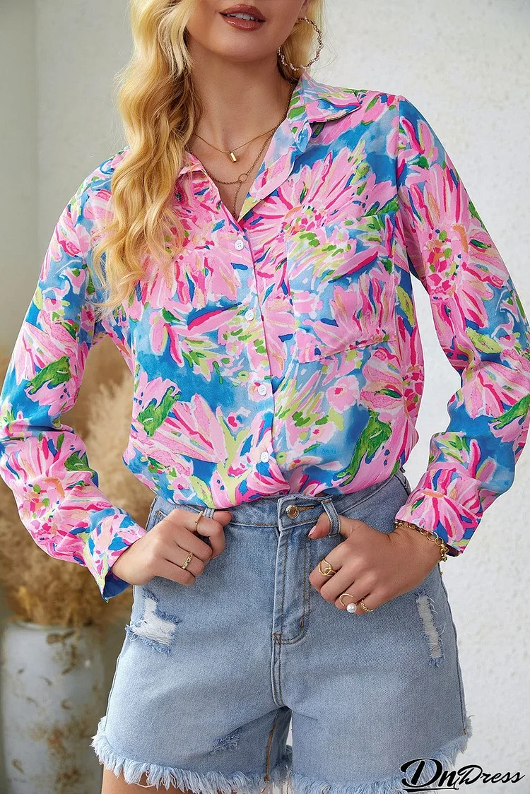 Floral Print Buttoned Sheath Shirt
