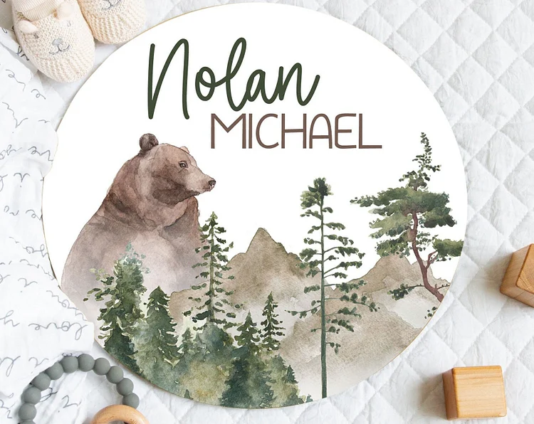 Personalized Bear Baby Birth Stat Name Sign|S27