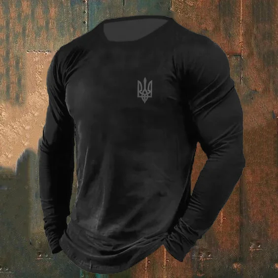 Simpfit Herren-T-Shirt mit Rundhalsausschnitt und langen Ärmeln und Ukraine-Dreizack-Aufdruck