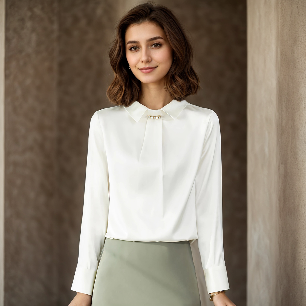 Elegant Solid Color Silk Shirt for Women REAL SILK LIFE