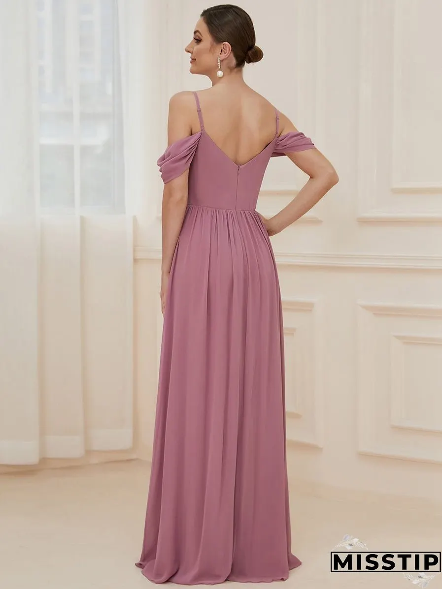 A Line Floor Length Deep V Neck Wholesale Bridesmaid Dresses