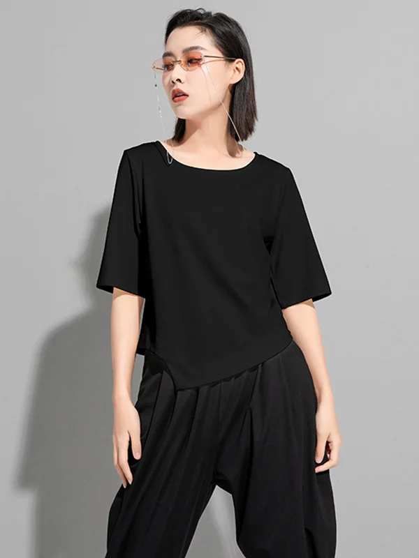 Stylish Asymmetric Irregular Clipping Round-Neck T-Shirt