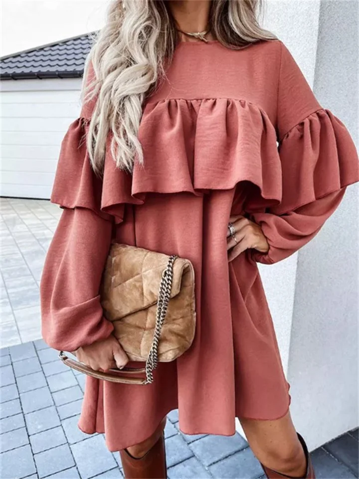 Solid Color Commuter Long Sleeve Loose Pleated Skirt-Hoverseek
