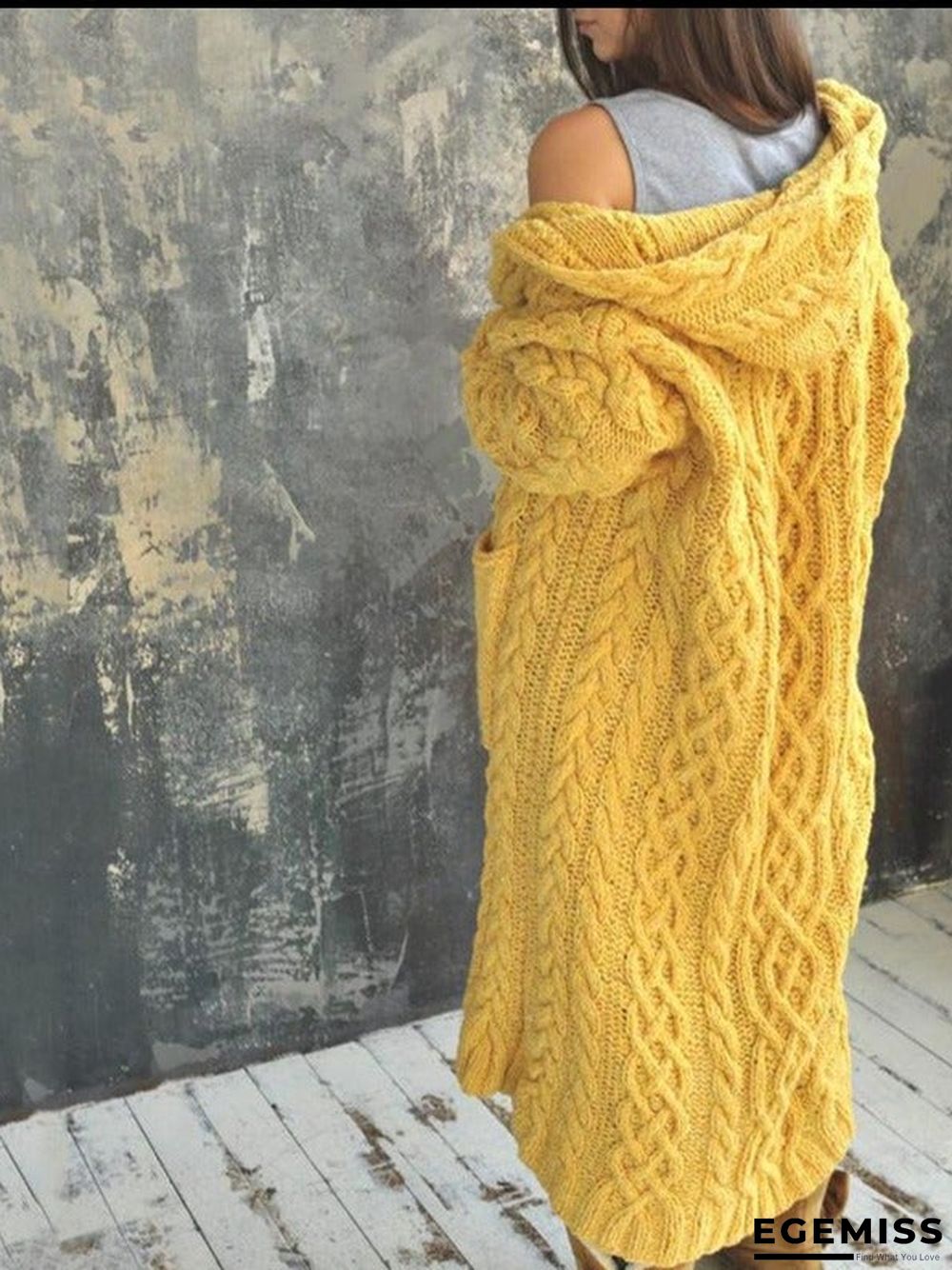 Cardigan Braid Lazy Wind Hooded Long Cardigan Sweater | EGEMISS