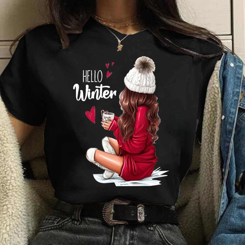 Coffee Girl Casual Women's T-shirt New Black Girl's Top Round Neck Y2K Harajuku 90S Fashion Short Sleeve Clothes,Drop Ship