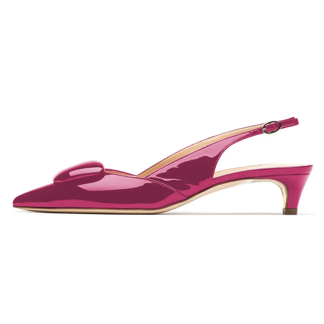 Patent Leather Kitten Heel Pointed Toe Slingback Shoes in Fuchsia