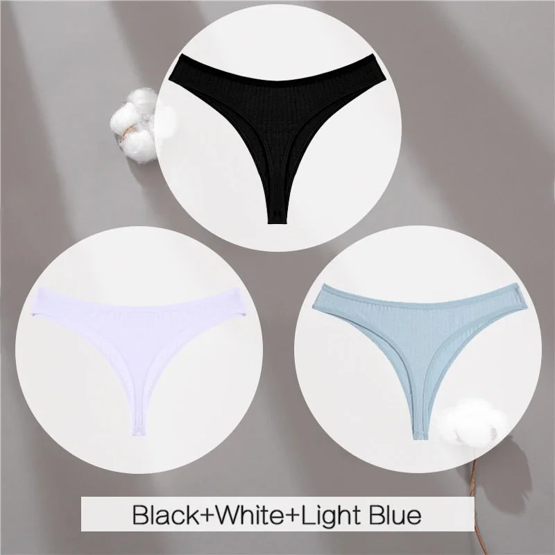 FINETOO Cotton Thongs Women 3Pcs/set Soft T-back Underpants S-XL Ladies G-string Underwear Low Waist Cotton Panty Lingerie New