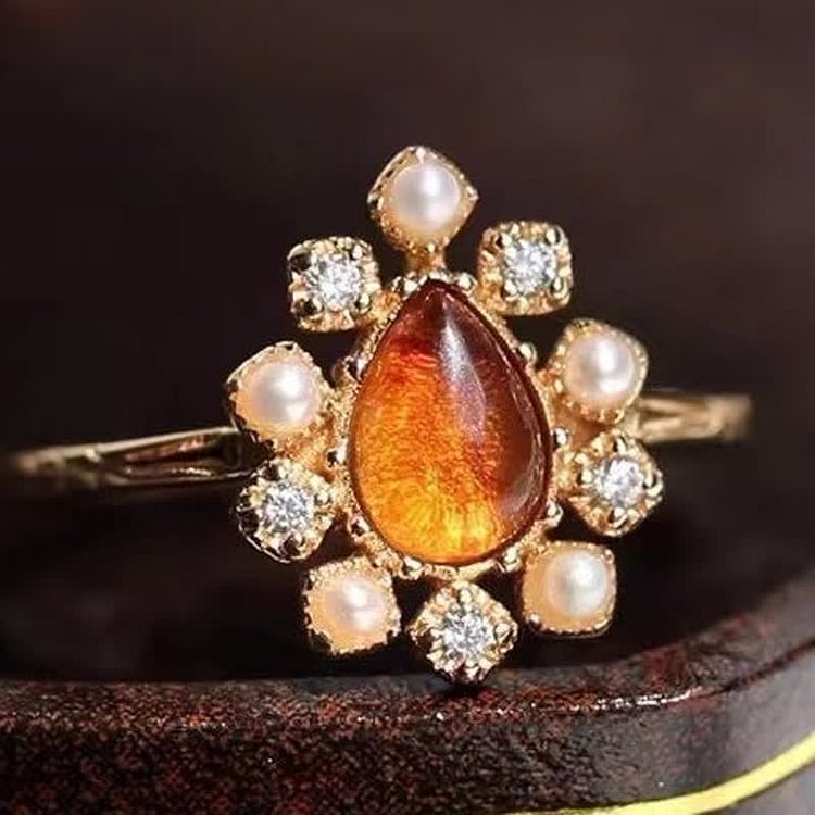 Vintage Teardrop Amber Ring & Necklace-Ring#5