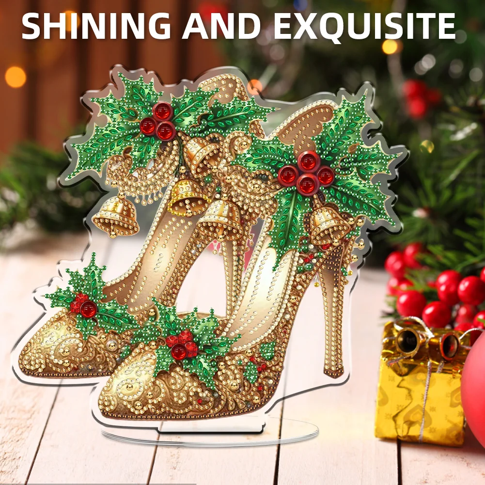 2D Flat Xmas High Heels DIY Acrylic Desktop Diamond Art Kits for Adults Beginner