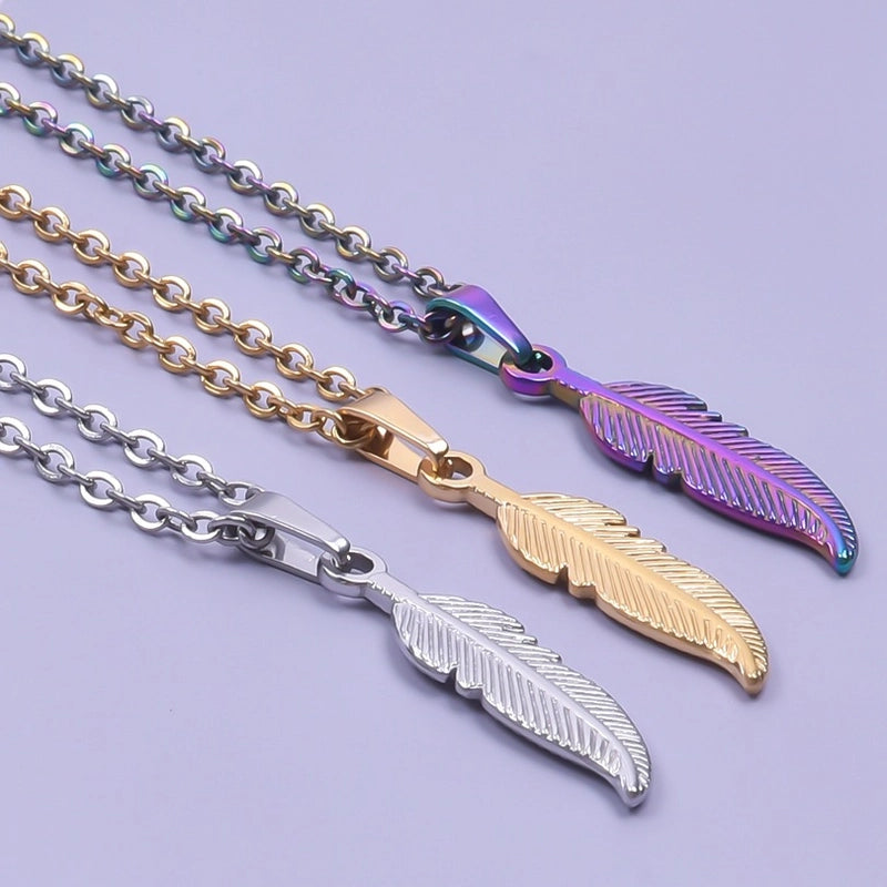 1 Piece 304 Stainless Steel Feather Pendant
