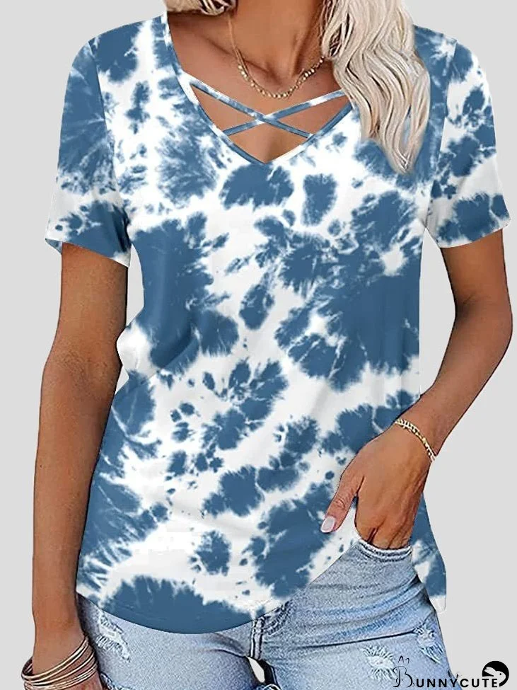 Women's T-Shirts Chest Cross Print V-Neck Short Sleeve T-Shirt