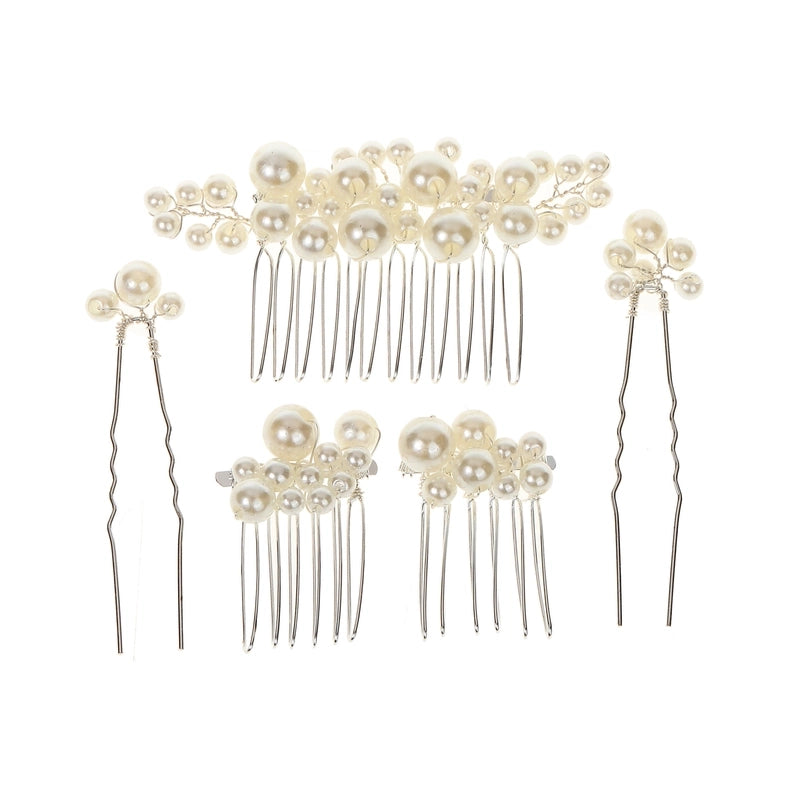 Vintage Baroque Big Pearl Hair Fork Bridal Hairpin Hair Comb Hair Plug European Style Design Wedding Headwear Hair Accessories Set
