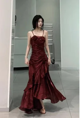 Abebey-nye outfits Retro Women's Evening Party Dresses Dubai Solid Sleeveless Ruffles Long Skirt Elegant Banquet Gown Prom Dress for Women Vestidos-back to school dress 2025