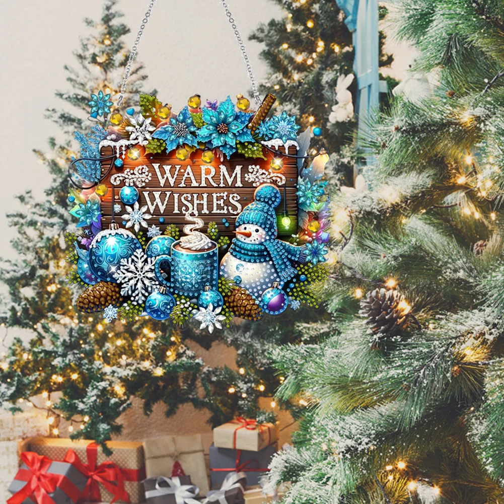 DIY Christmas Snowman Wooden Special Shaped Diamond Painting Hanging Home Decorations