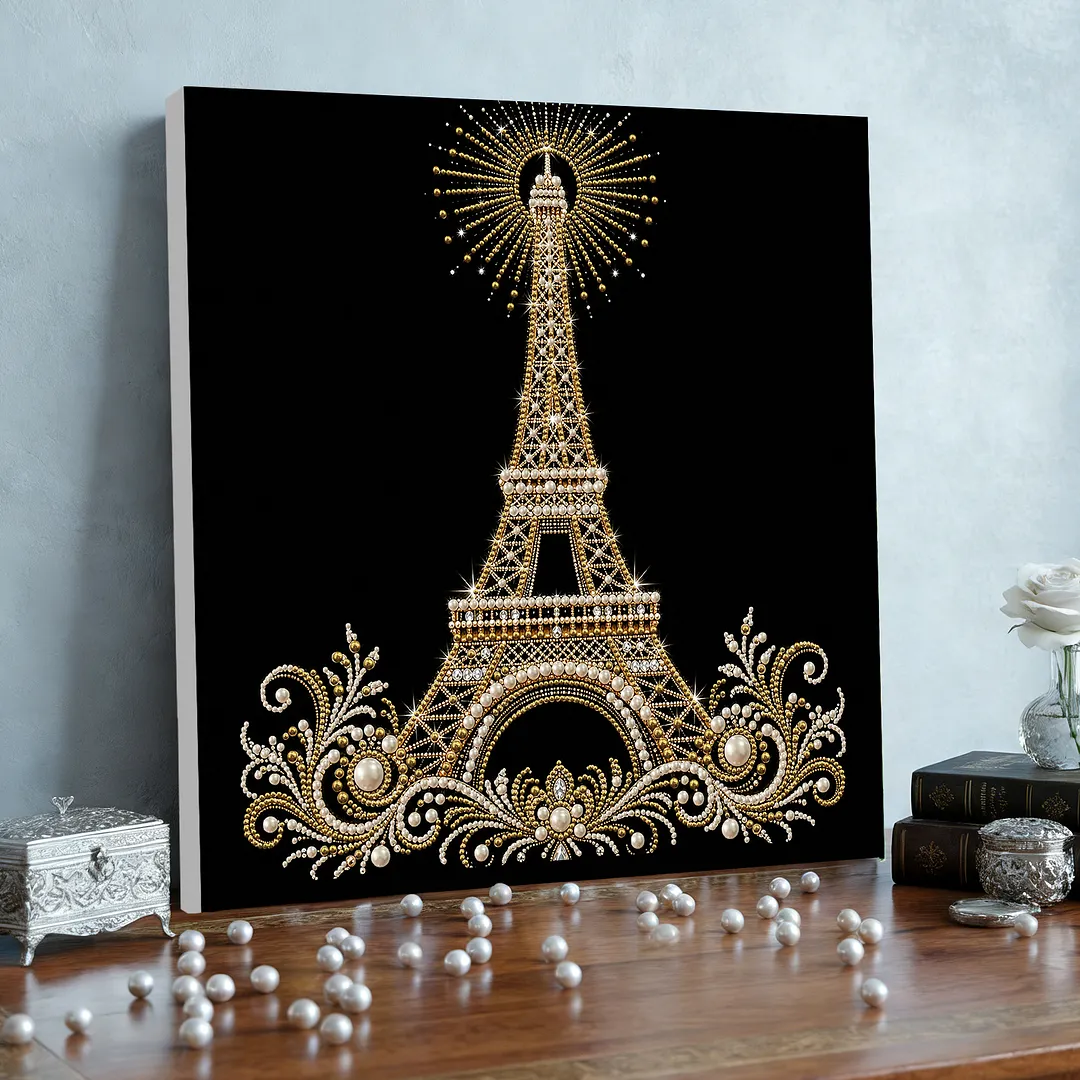 Eiffel Tower DIY Pearl Painting Kit for Adults/Beginners Gift Home Wall Decor Pearl Gem Paintings Picture Arts Craft with Frame 30x30cm