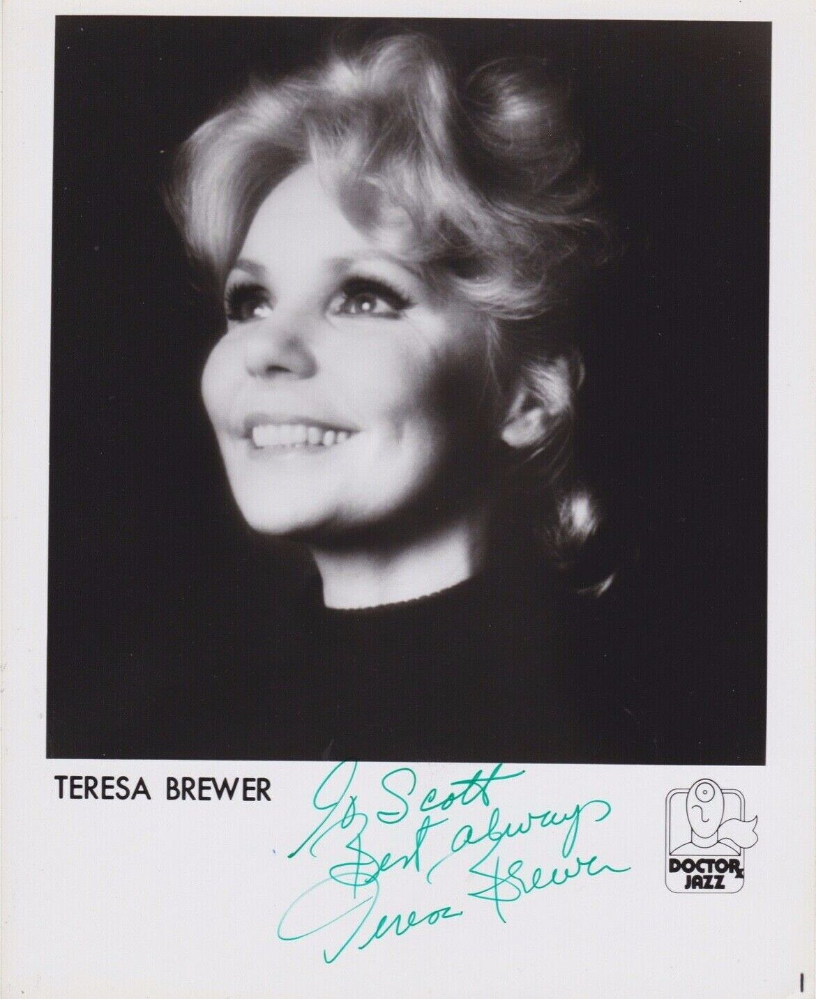 Signed Original B&W Photo Poster painting of Teresa Brewer of Music