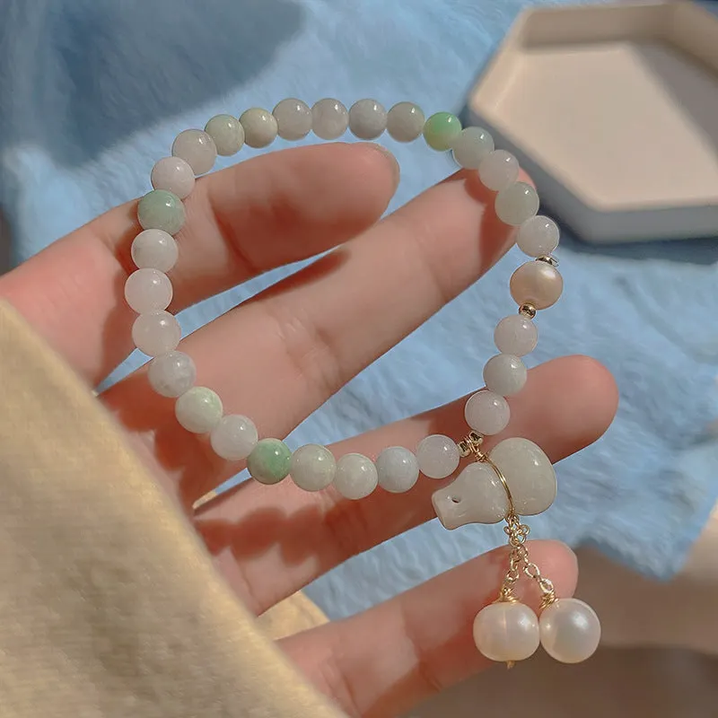 Gourd Emerald Jade Stone Pearl Bracelet
