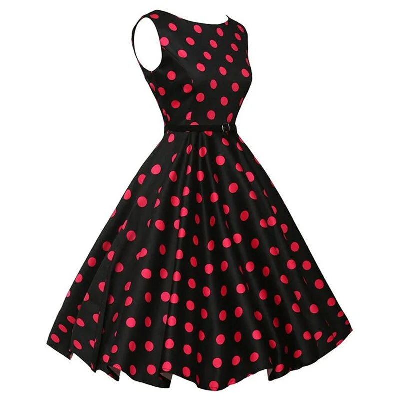 Summer Casual Dress Women  Polka Dot Retro Swing Gown Pin Up Robe Vintage 60s 50s Rockabilly Sundress
