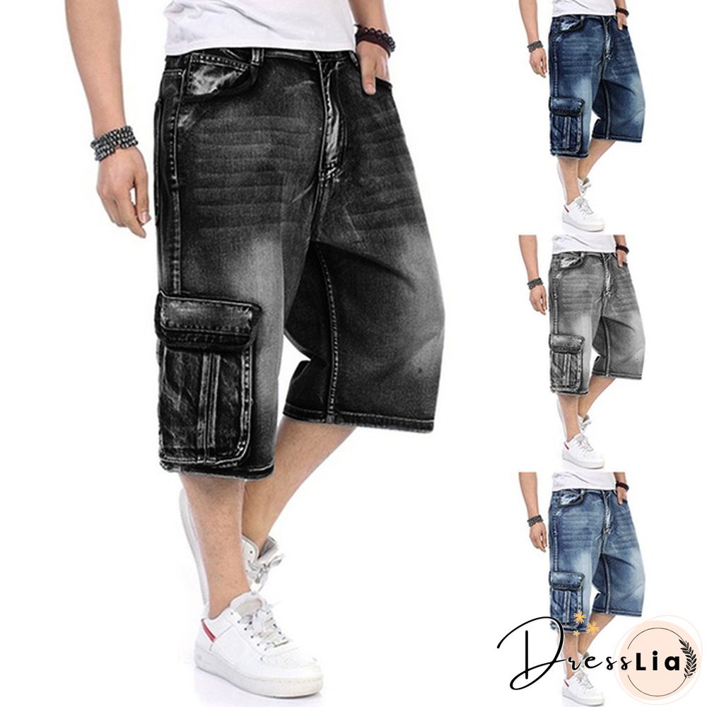 Plus Size S-5XL Men's Fashion Shorts Cargo Jeans Denim Shorts Casual Loose Style Waist Jean Shorts Size