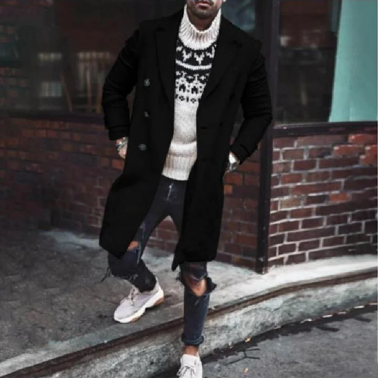BrosWear Solid Color Casual Coat Woolen Coat