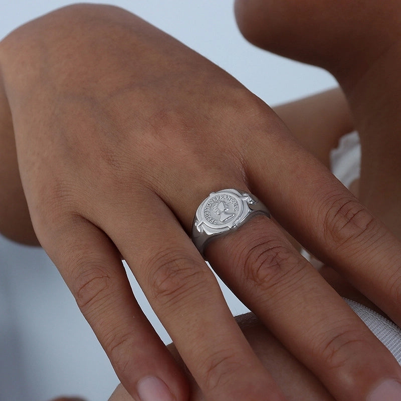 Minimalist Portrait Letter Titanium Steel Rings In Bulk