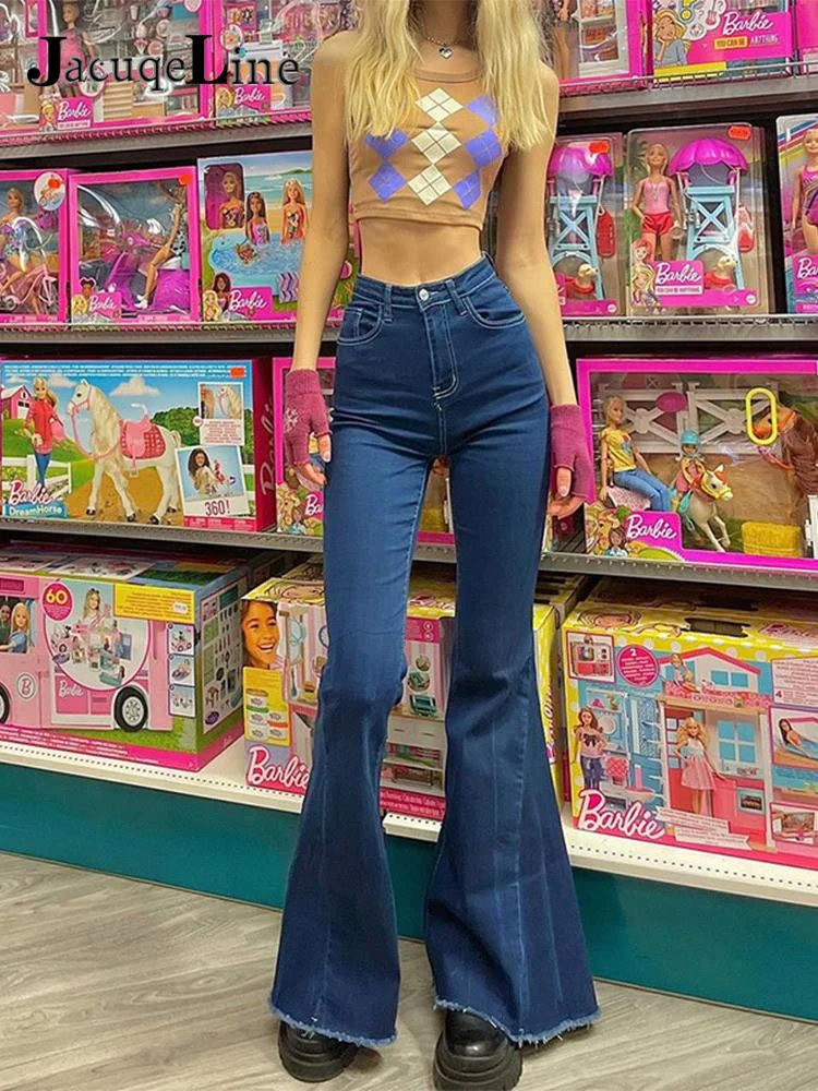 Jacuqeline 2022 Flare Flares Y2K Jeans Vintage Low Rise Pants Fairy Grunge Cargo Trousers Woman Streetwear Korean Baggy Jeans