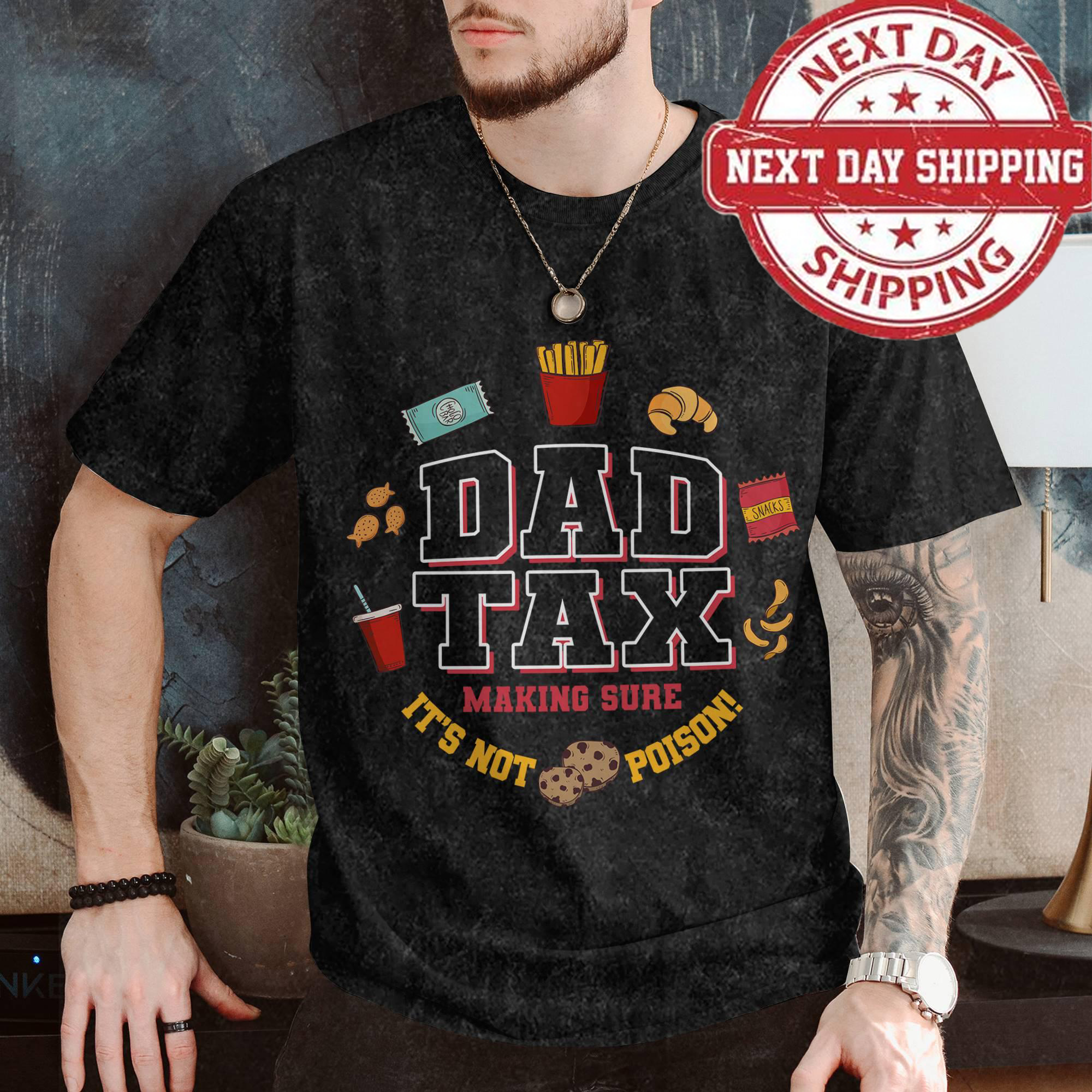 Loveyoufancy Dad Tax, It'S Not Poison Vintage Heavy Weight TShirt Father Day Oversize Shirt Dad Life, Best Dad Ever, Gift For Father Washed Shirt
