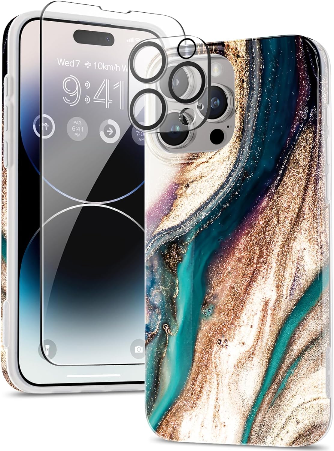ProCaseMall iPhone 15 Pro Max Case Marble Design Slim Soft TPU(Drift Sand/Brown)