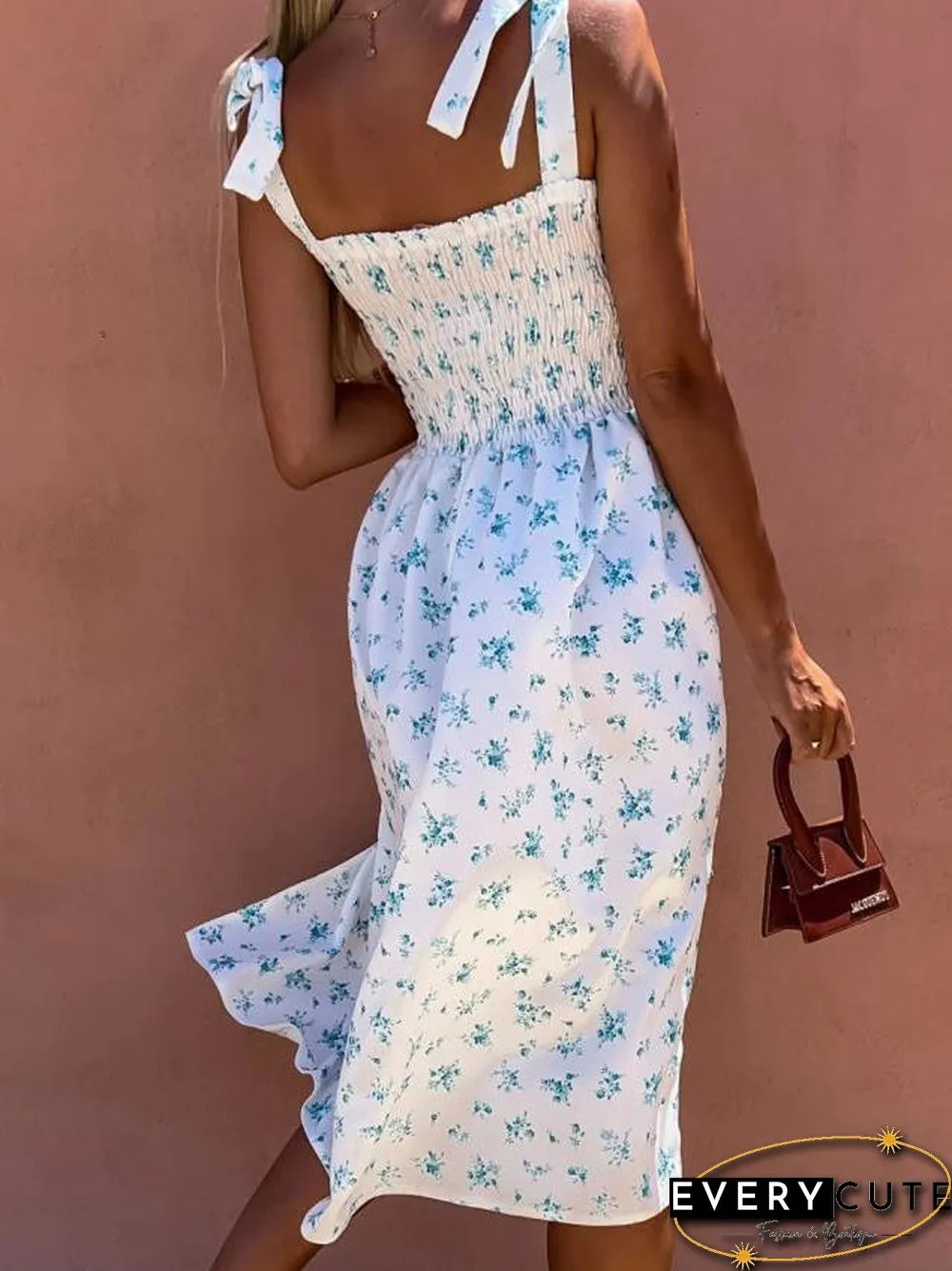 Women'S Dresses Suspender Print Sleeveless Slit Dress