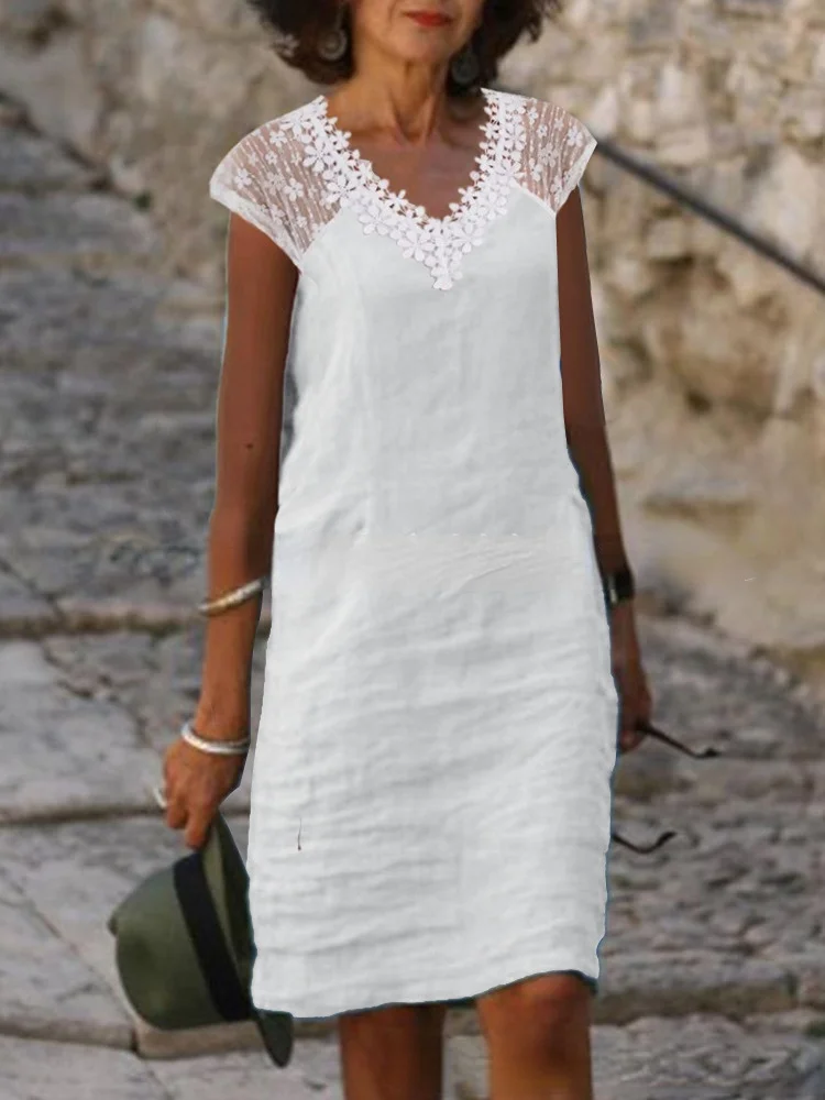 Women's Solid Lace Patchwork V-neck Dress