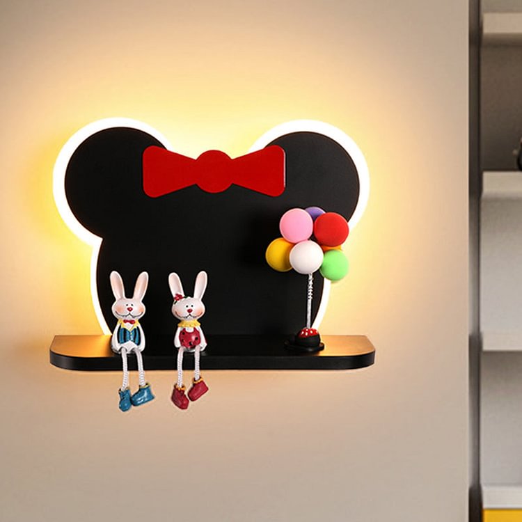 Black and Red Mouse Head Sconce Cartoon LED Iron Wall Mounted Light Fixture in White/3 Color Light