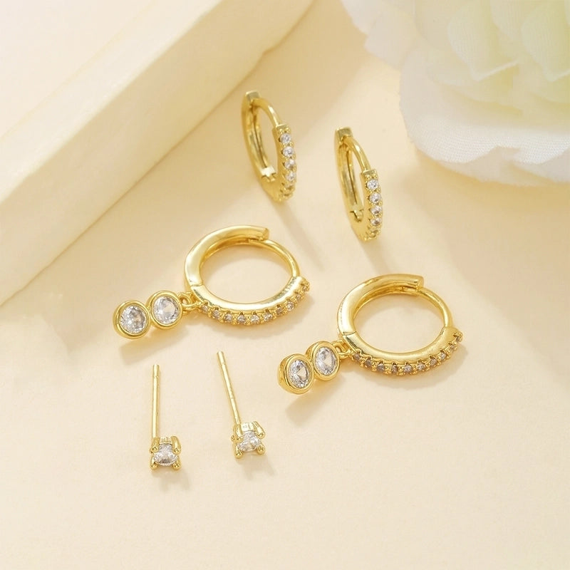 1 Set Minimalist Geometric Inlay Brass Zircon 18K Gold Plated Drop Earrings Earrings