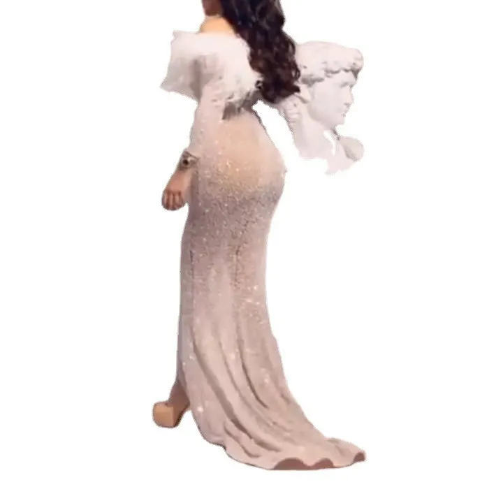 Brownm Brownm New Women's Ebay Dress Sexy Sprinkling Gold Feathers Open Forked And Hip Banquet Evening Dress