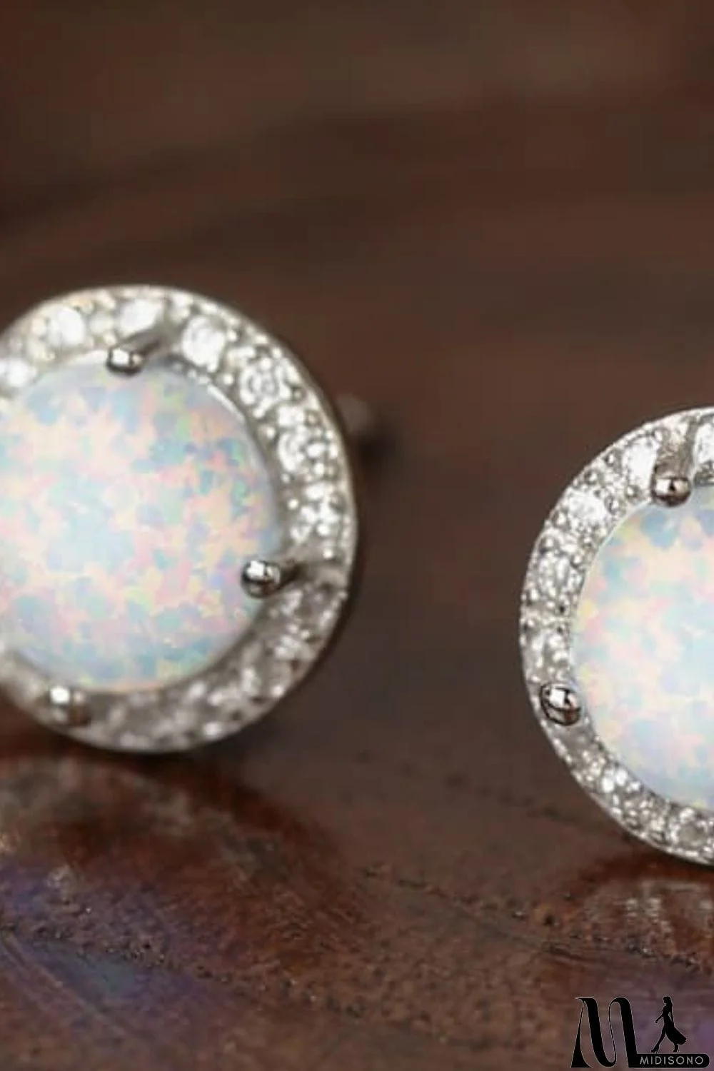 MidiSono - 925 Sterling Silver Platinum-Plated Opal Round Stud Earrings