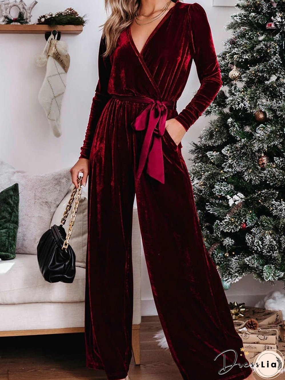 Deep Red Velvet Jumpsuit: Bold Statement