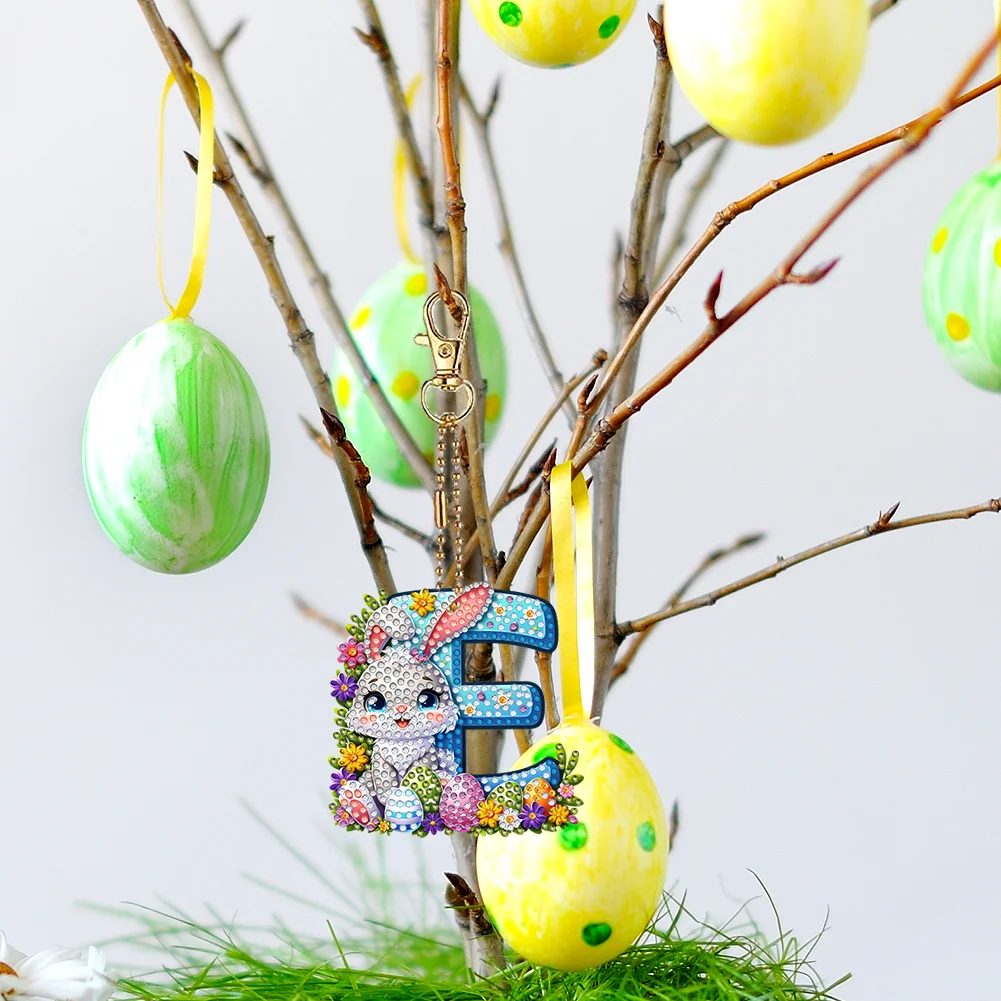 DIY PET Double Sided Special Shaped Easter Alphabet E Diamond Painting Keychain