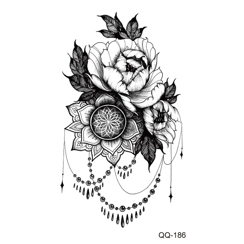 Sdrawing Rose Temporary Tattoo Sticker Flower Feather Elephant Body Clavicle Ankle Legs Arm Art Fake Tatto Party Bikini Tatoos