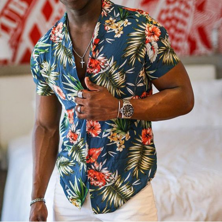 Men's casual shirt art floral print shirt
