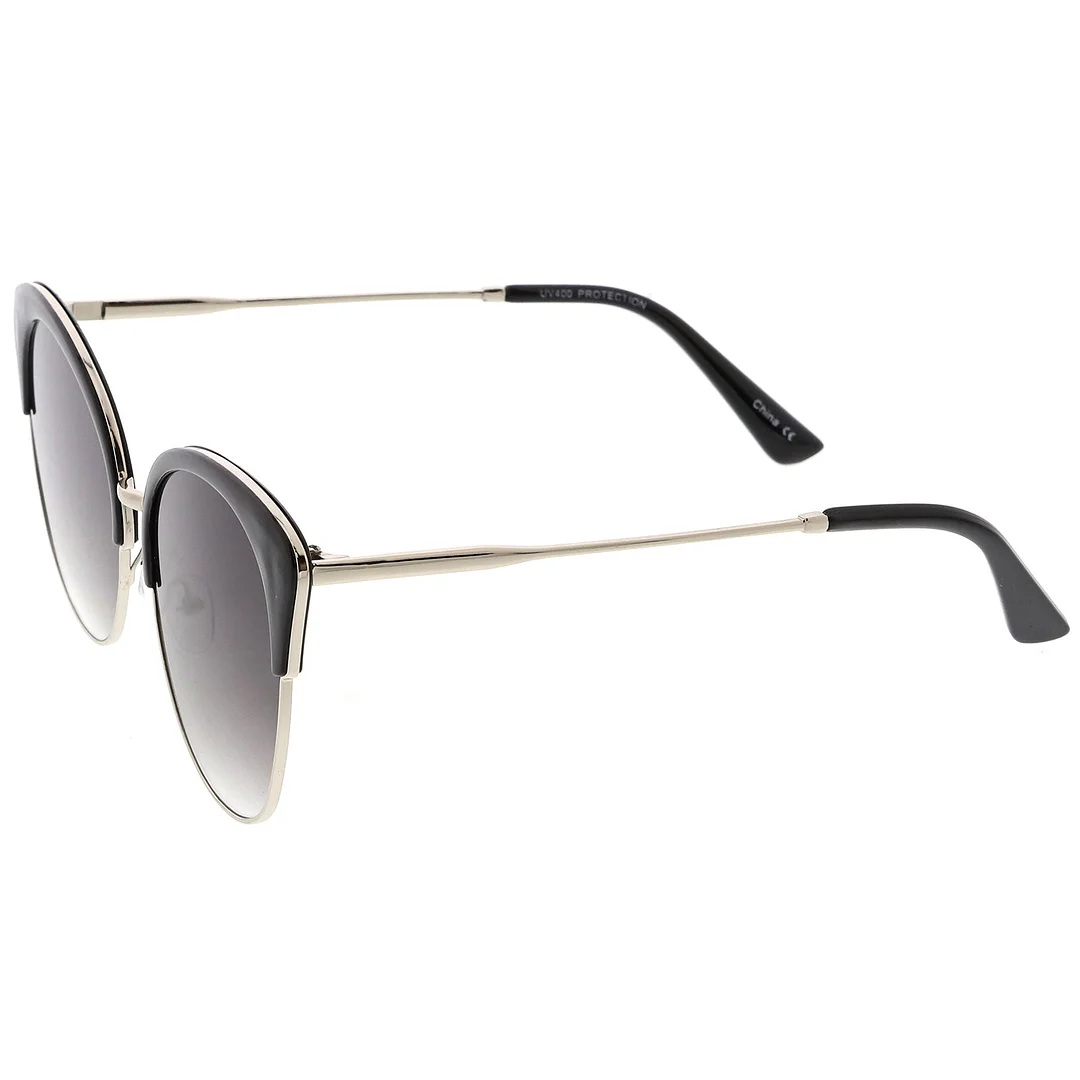 Oversize Half Frame Cat Eye glasses With Round Neutral Color Flat Lens 58mm