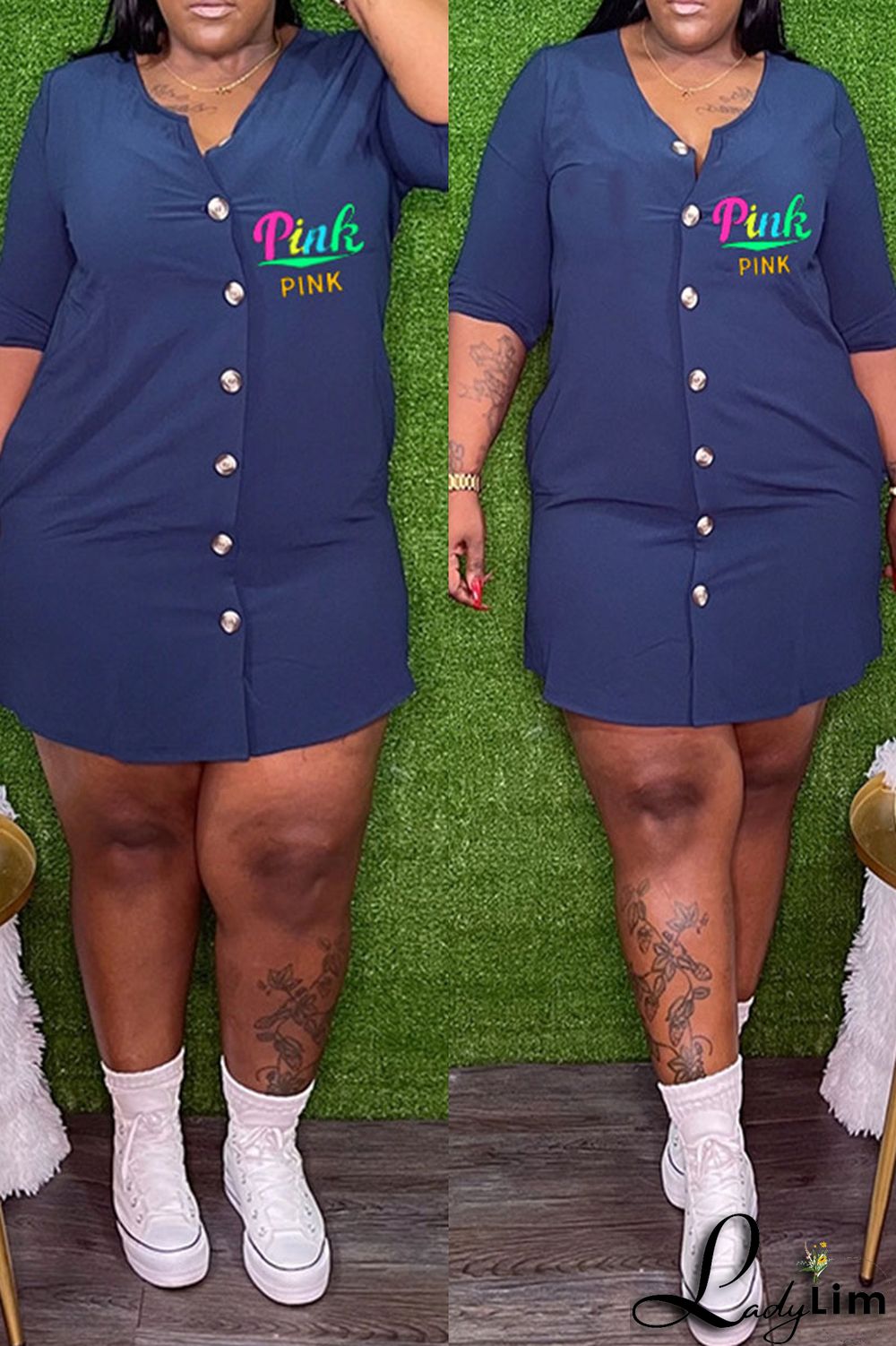 Green Casual Print Patchwork Buckle O Neck Straight Plus Size Dresses