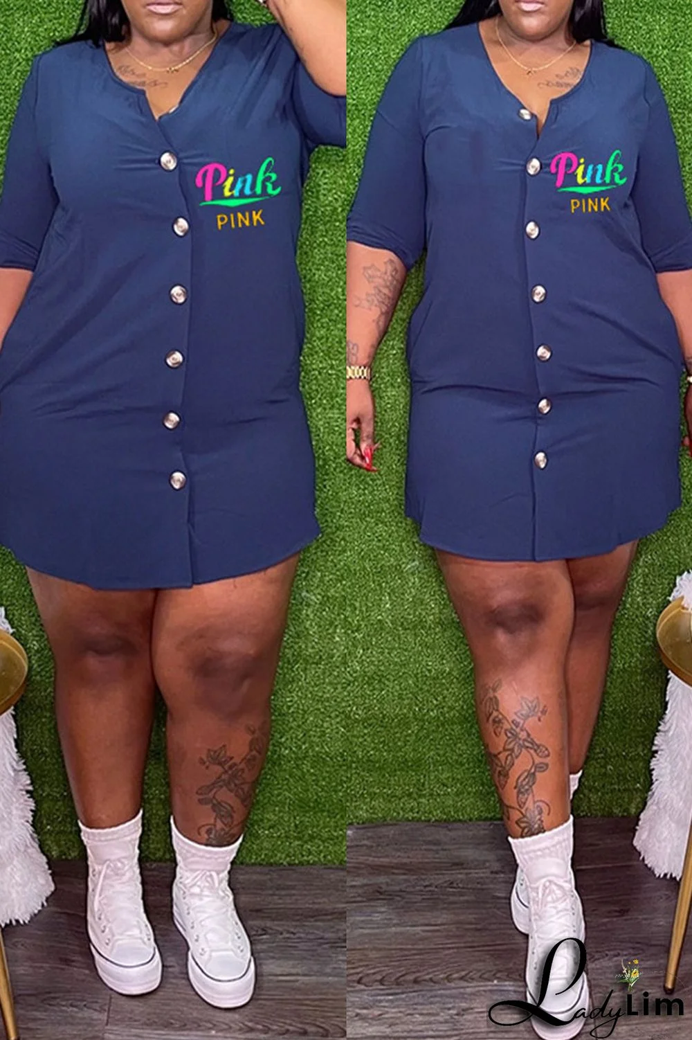 Green Casual Print Patchwork Buckle O Neck Straight Plus Size Dresses