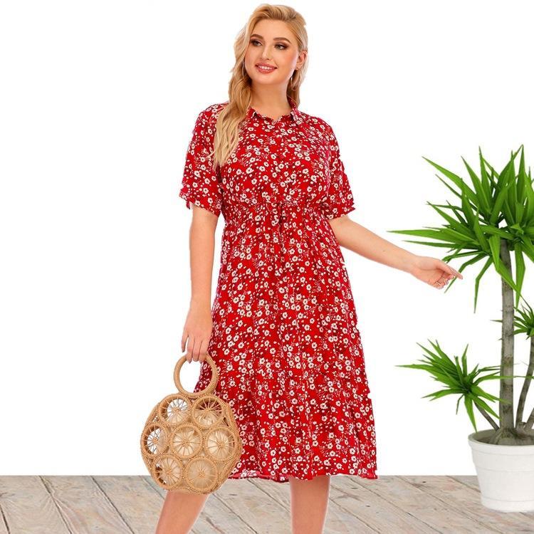  thdmladies Floral Shirt Collar Print Dress thedmladies