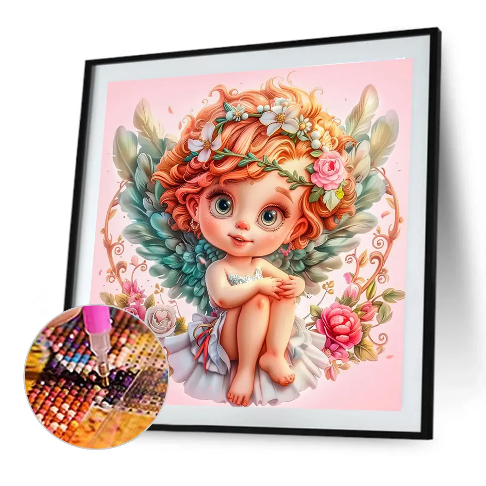 Full Round Diamond Painting 40*40cm - Flowers And Grass Peace Angel Girl