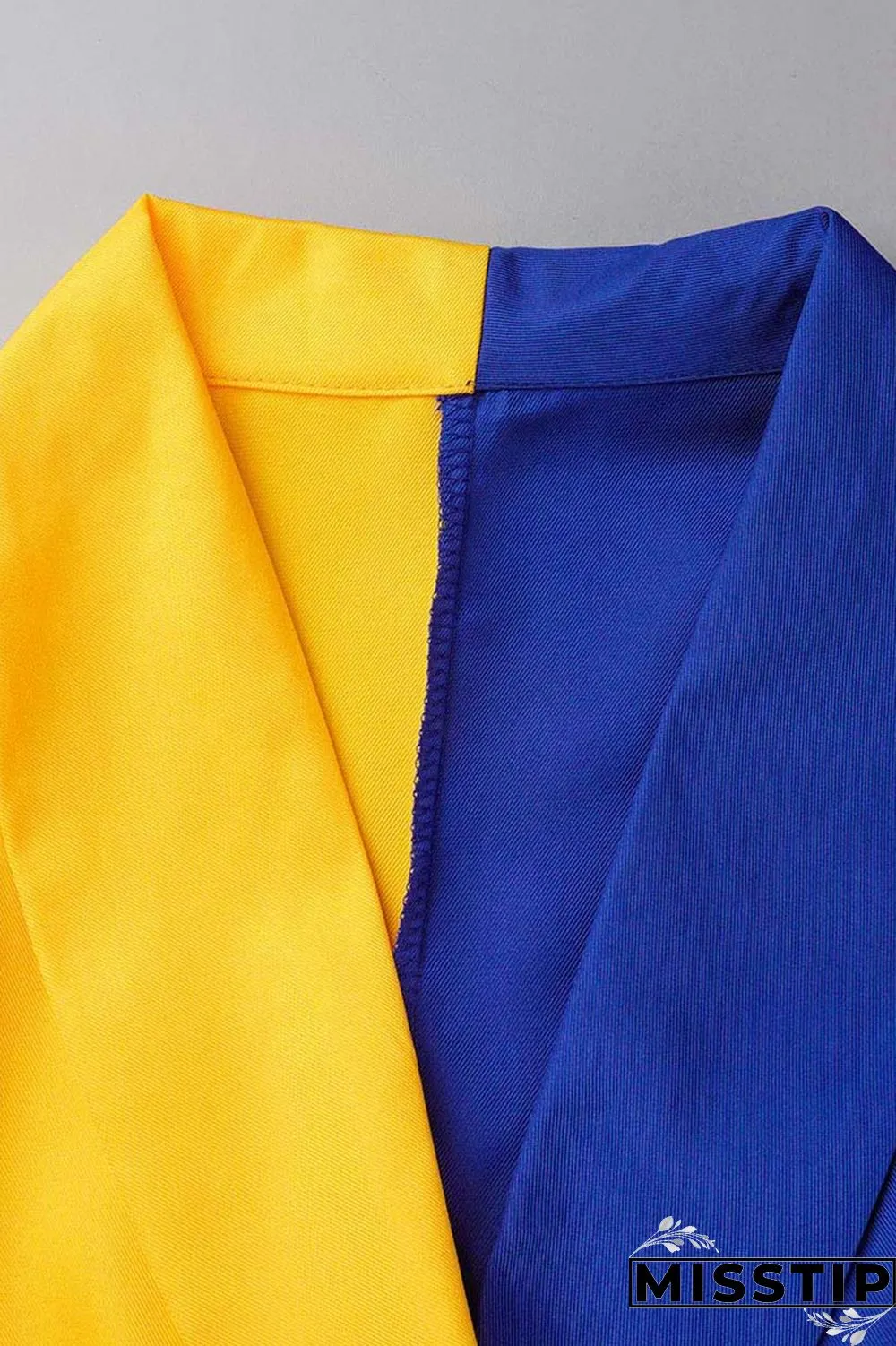 Yellow Casual Solid Patchwork V Neck Long Sleeve Dresses