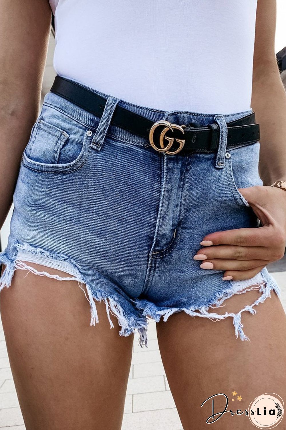 Casual Denim Burrs Shorts(Without Belt)