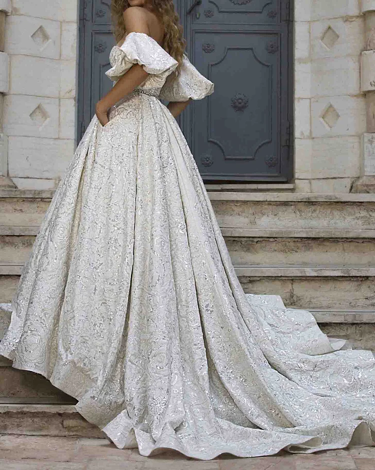 Short sleeve wedding evening dress