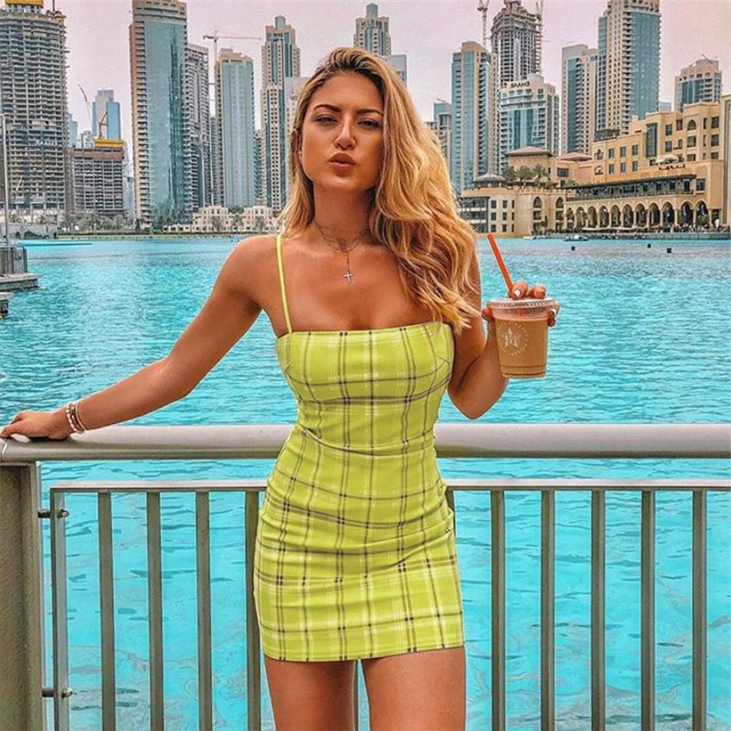Women's Slim Fit Slimming Stripes Hip Spaghetti Straps Dress