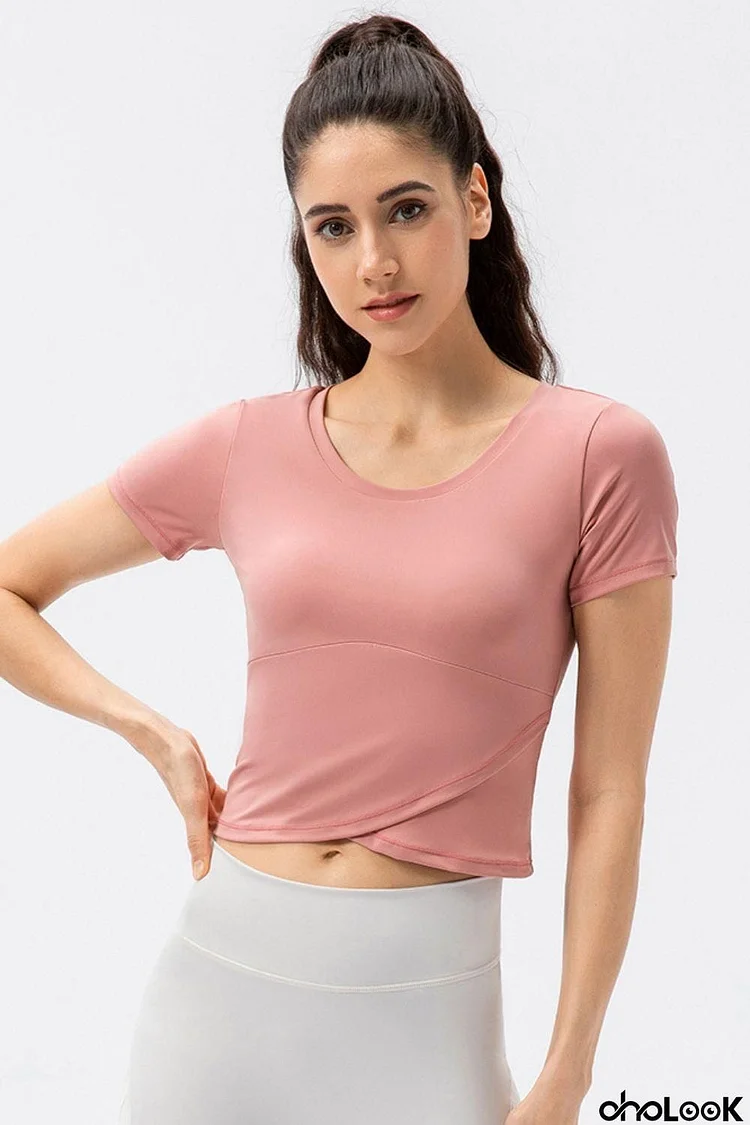 Hem Detail Round Neck Short Sleeve Sports T-Shirt