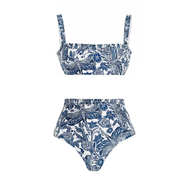 Blue Dragonfly Printed Bikini Swimsuit and Sarong Flaxmaker